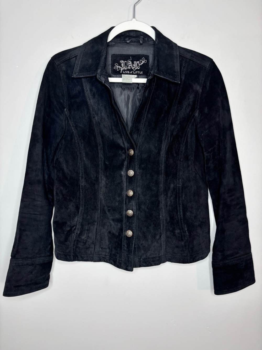 Vintage Black Suede Leather Jacket Western Snap Button Size M Fits Small